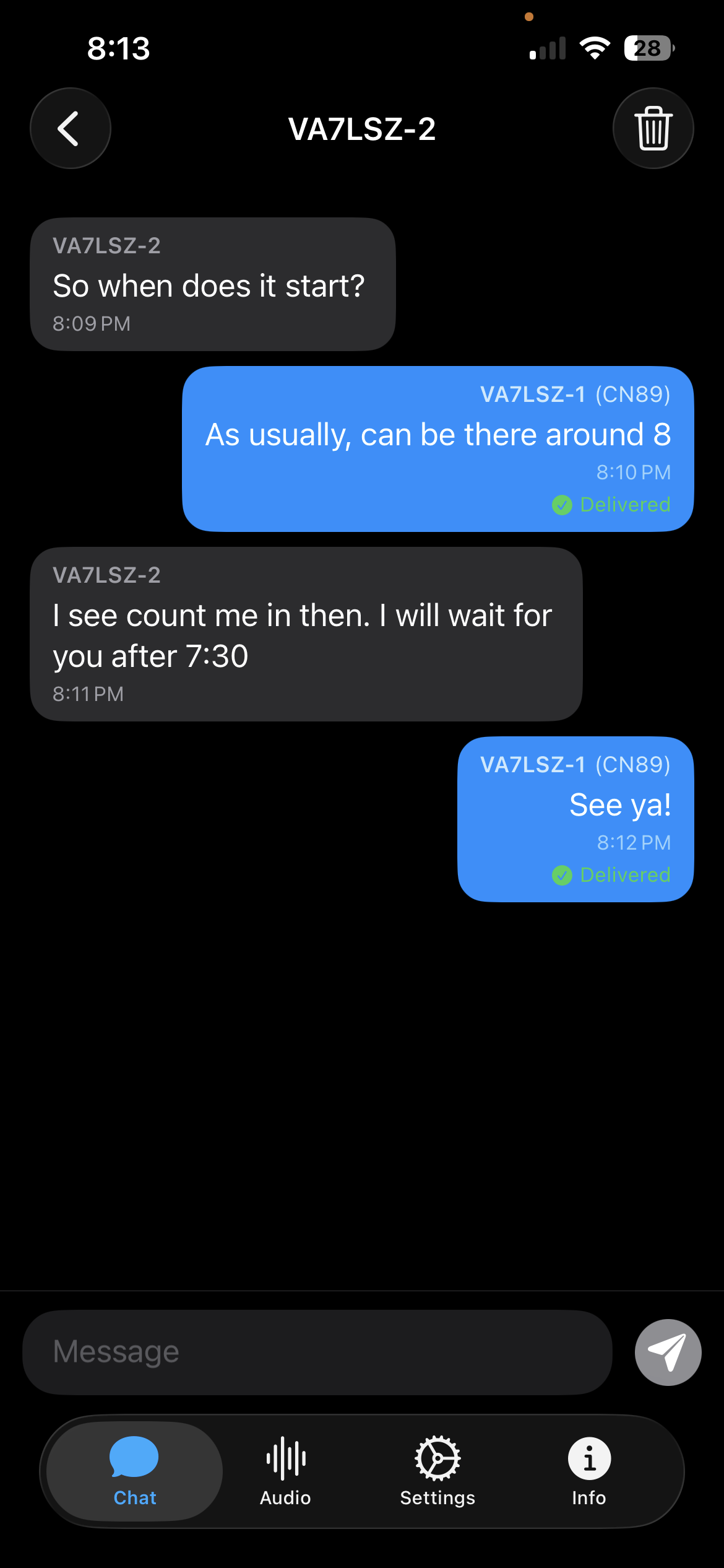 PacketMessage direct message with delivery confirmation